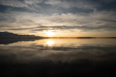 Scenic view of sea against sky during sunset