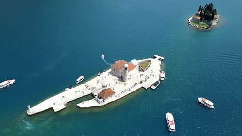 High angle view of boats in sea