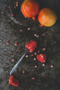 High angle view of strawberries