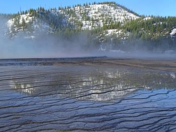 Scenic view of snow covered land against sky