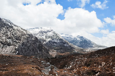 Scenic view of snowcapped mountains against sky