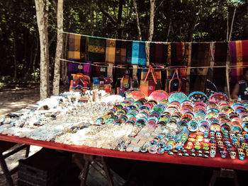 Close-up of multi colored umbrellas