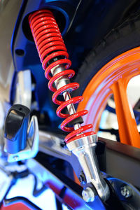 Close-up of motorcycle shock absorber