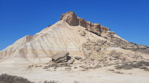 Low angle view of rock formations against blue sky