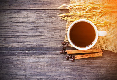 High angle view of coffee on table