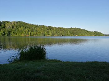 Scenic view of lake against clear sky