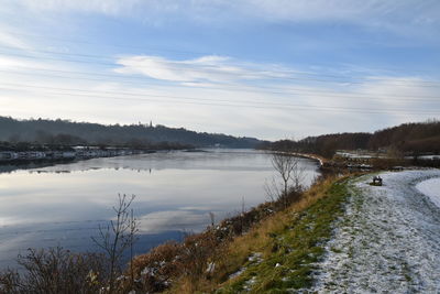 Scenic view of river against sky during winter