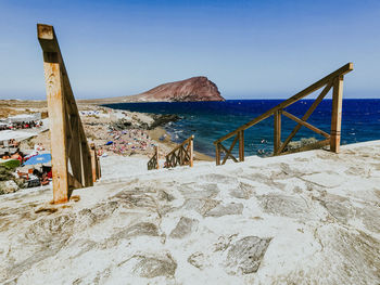Scenic view of beach against clear sky