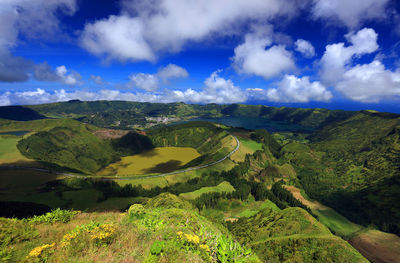 Scenic view of landscape against cloudy sky