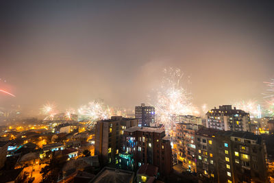 Fireworks at 00.00 at the midnight meeting new year in tbilisi city centre, georgia