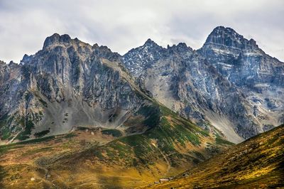 Scenic view of snowcapped mountains against sky