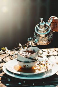 Close-up of tea cup on table