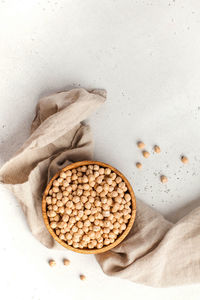 High angle view of bread in bowl on table