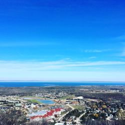 High angle view of beach against blue sky