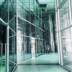 Modern building seen through glass window