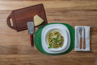 High angle view of breakfast on table