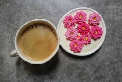 High angle view of coffee on table