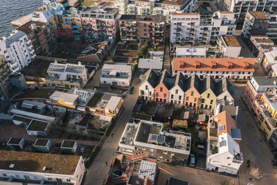 Aerial view of residential buildings on sea coast