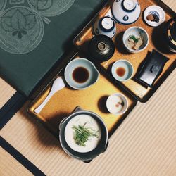 High angle view of food on table