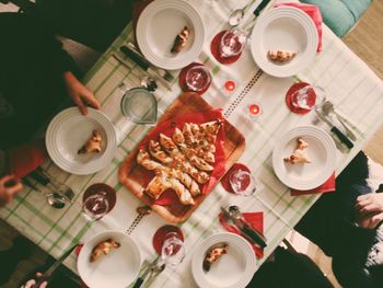 High angle view of family having lunch during christmas