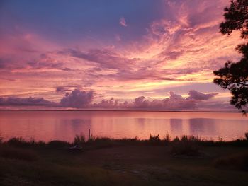 Scenic view of lake against sky during sunset