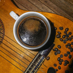 High angle view of coffee on table