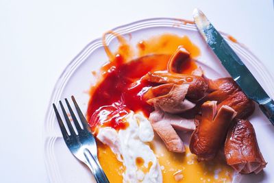 High angle view of breakfast served on table