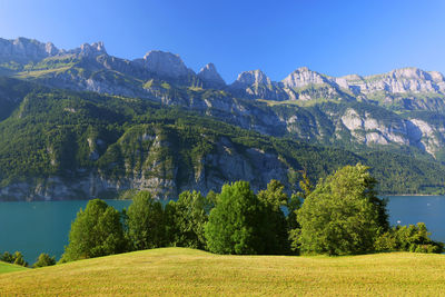 Scenic view of mountains against clear sky