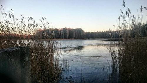 Scenic view of lake at sunset