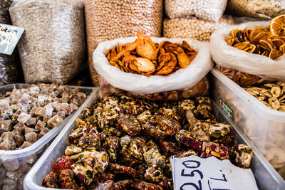 High angle view of food for sale at market