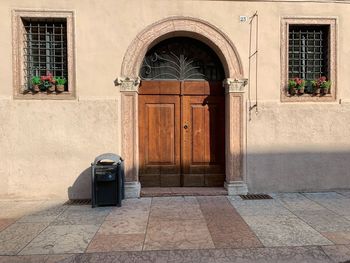 Closed door of building