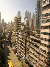 High angle view of street amidst buildings in city