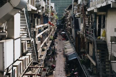 High angle view of street amidst buildings in city