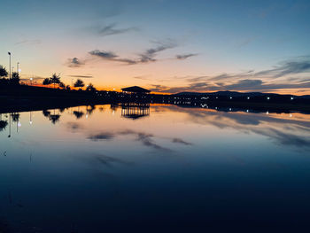 Scenic view of lake against sky during sunset