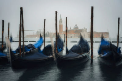 Venice gondolas on a misty morning