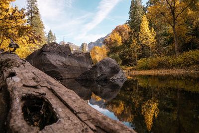 Scenic view of lake against sky during autumn