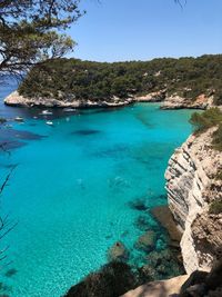 Scenic view of sea against clear blue sky