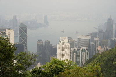 High angle view of buildings against sky