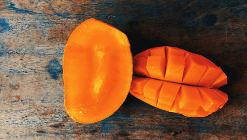 High angle view of orange fruits on table