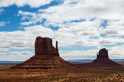 View of rock formations against cloudy sky