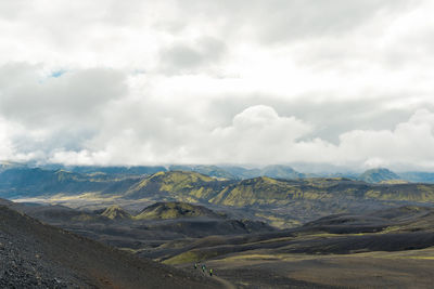 View of amazing landscape in iceland while trekking famous laugavegur trail