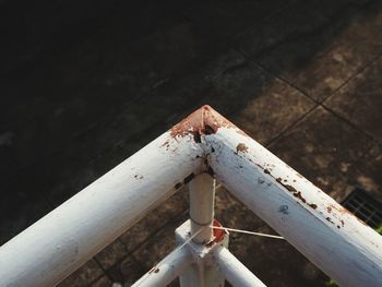 High angle view of metal railing