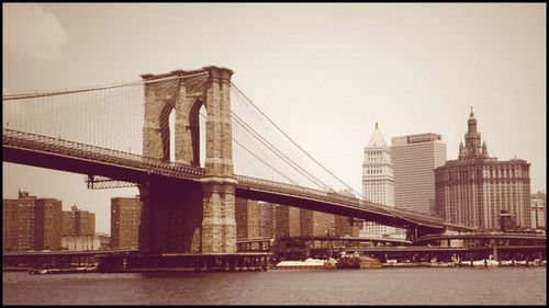 Suspension bridge over river