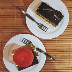 Directly above shot of breakfast served on table