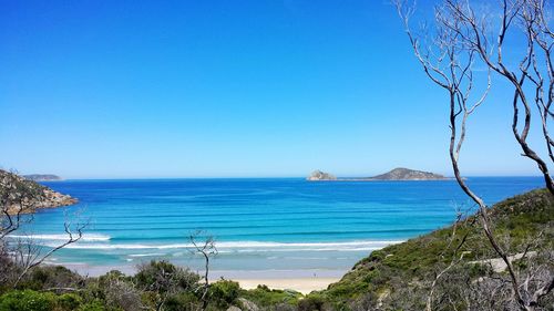 Scenic view of sea against clear sky