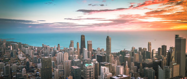 Cityscape against sky during sunset ,chicago city,usa