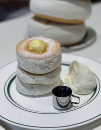 High angle view of dessert in plate on table