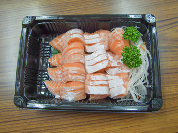 High angle view of fish on table