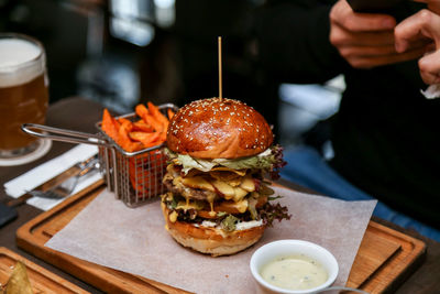 Close-up of preparing food on table