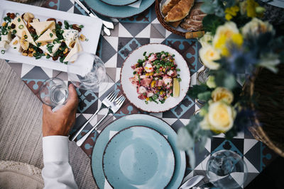 High angle view of food on table